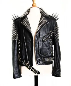 Handmade Women Black Color Silver Studded Leather Jacket