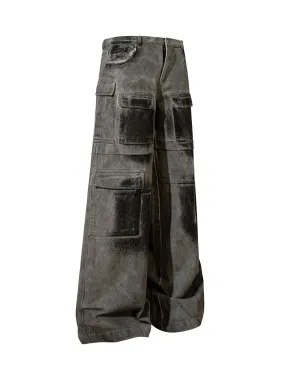 Heavy-duty Spray-painted Distressed Denim Overalls - 2106