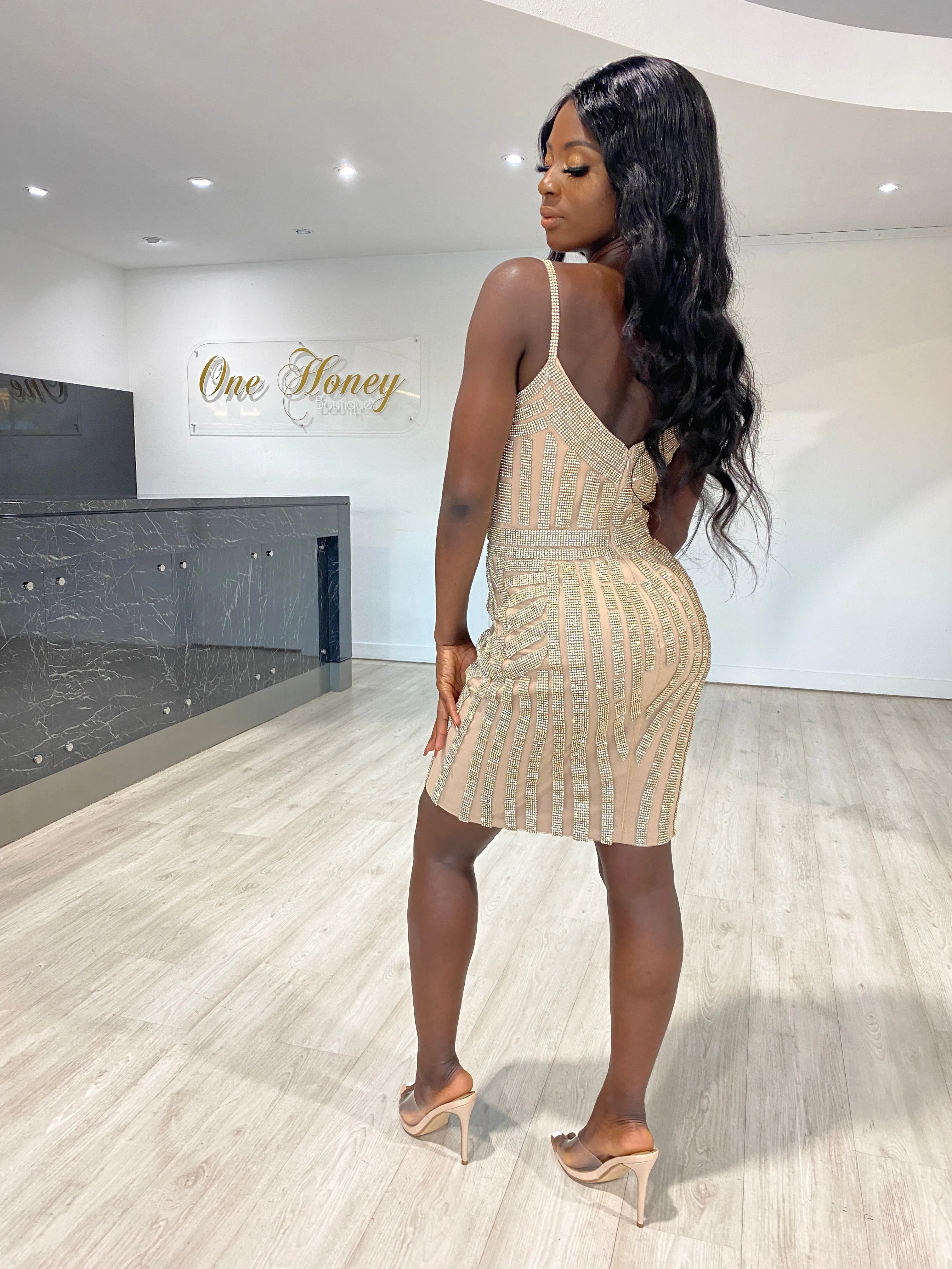 Honey Couture DIAMONDS Gold Sequin Mini Dress