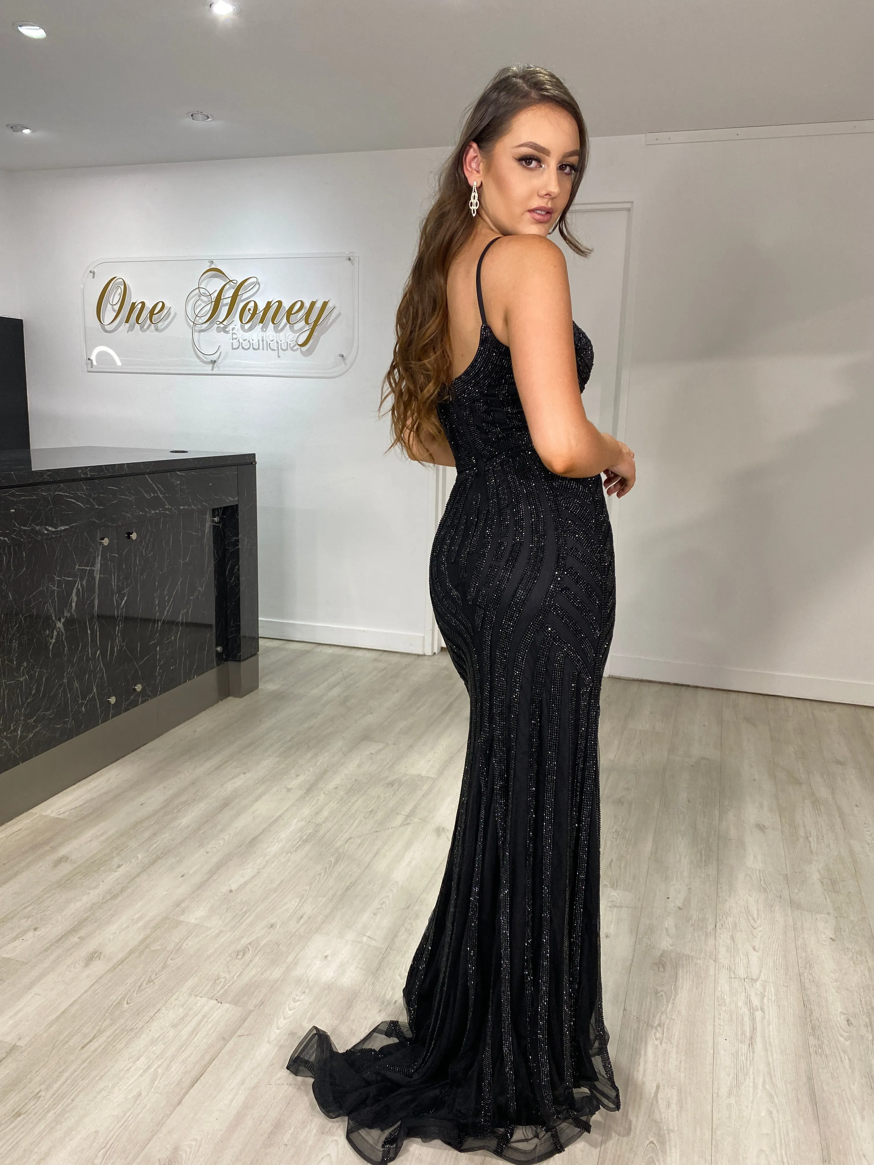 Honey Couture DIAMONDS Sequin Mermaid Formal Gown Dress