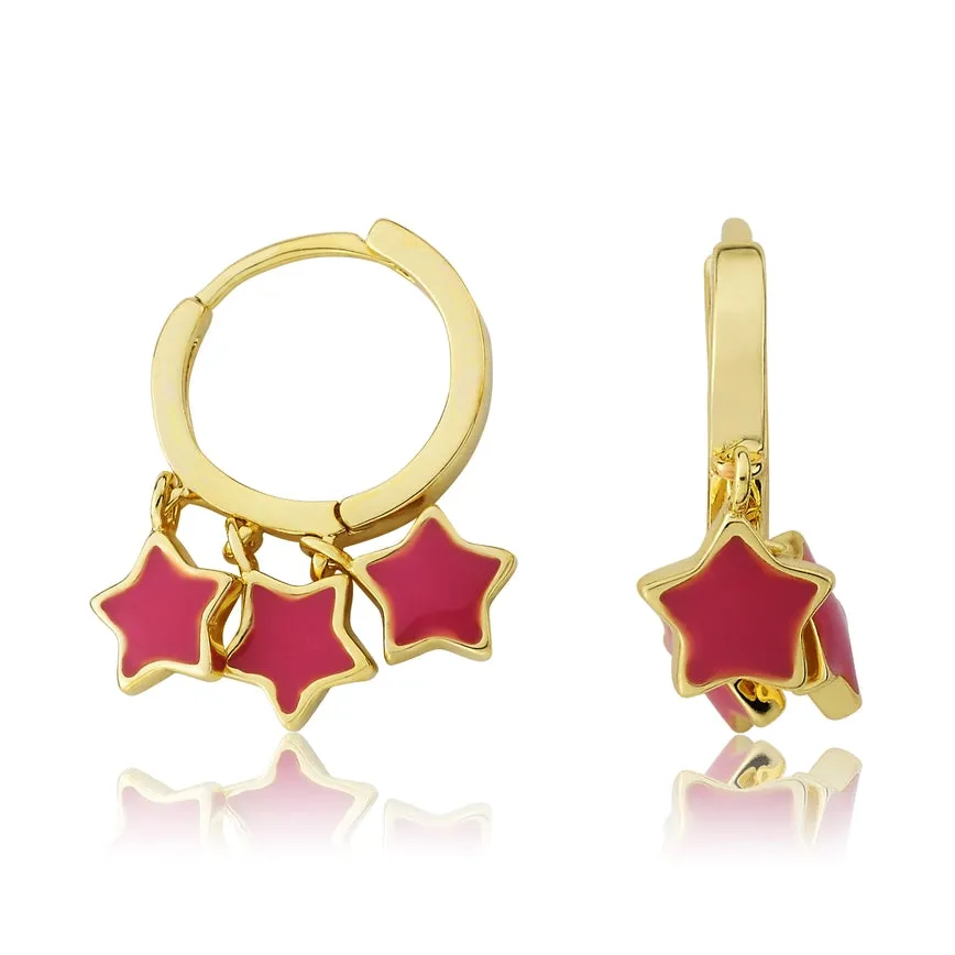 Hot Pink Hanging Stars Huggie Earrings