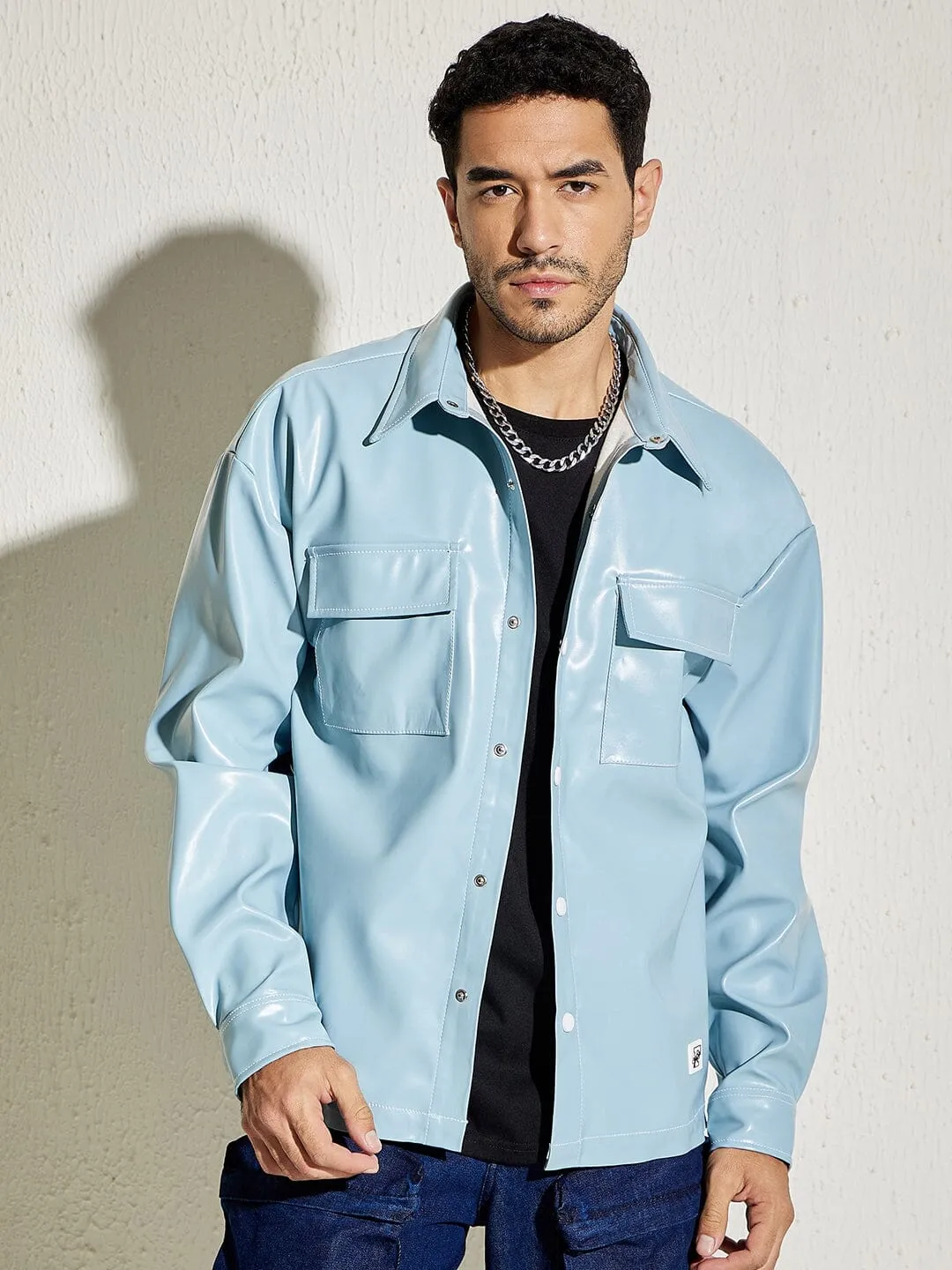 Ice Blue Pu Overshirt