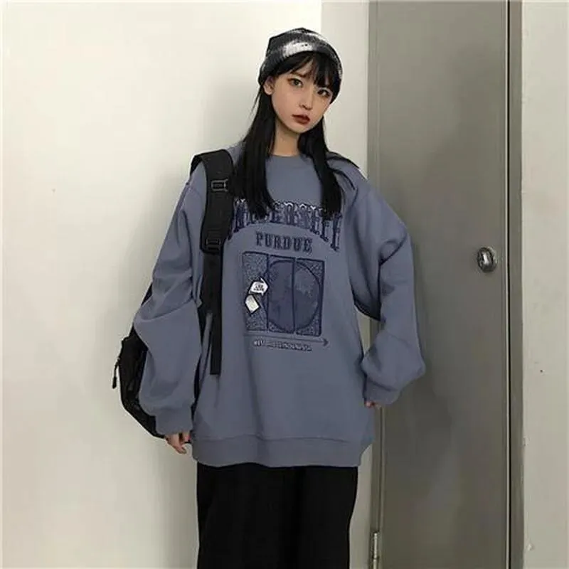 ins round neck thin section Harajuku female Korean version of Harajuku style student loose new 2021 longsleeved top coat trend