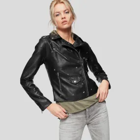 Isla Black Studded Leather Jacket