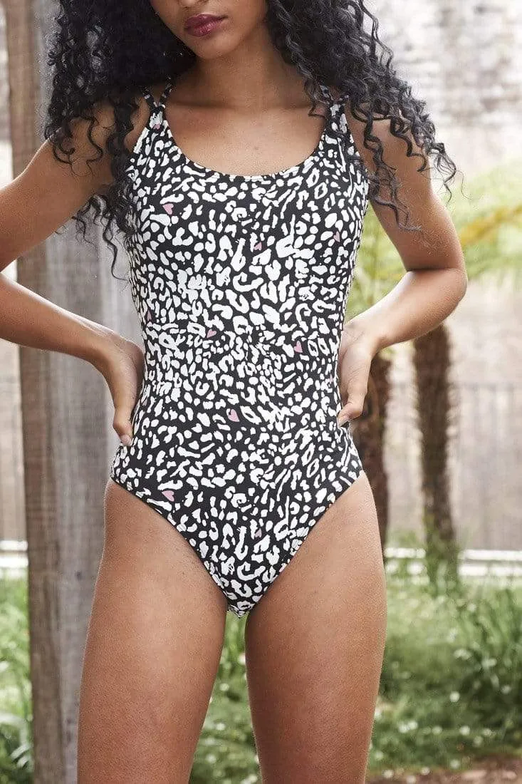 Kiara Sticky Grip Recycled Black Leopard Bodysuit