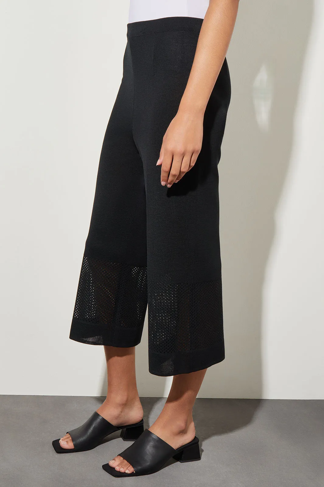 Knit Wide-Leg Burnout Detail Cropped Pants