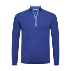 Kobalt Blue Cashmere Zip Neck Sweater Verbier in pique stitch