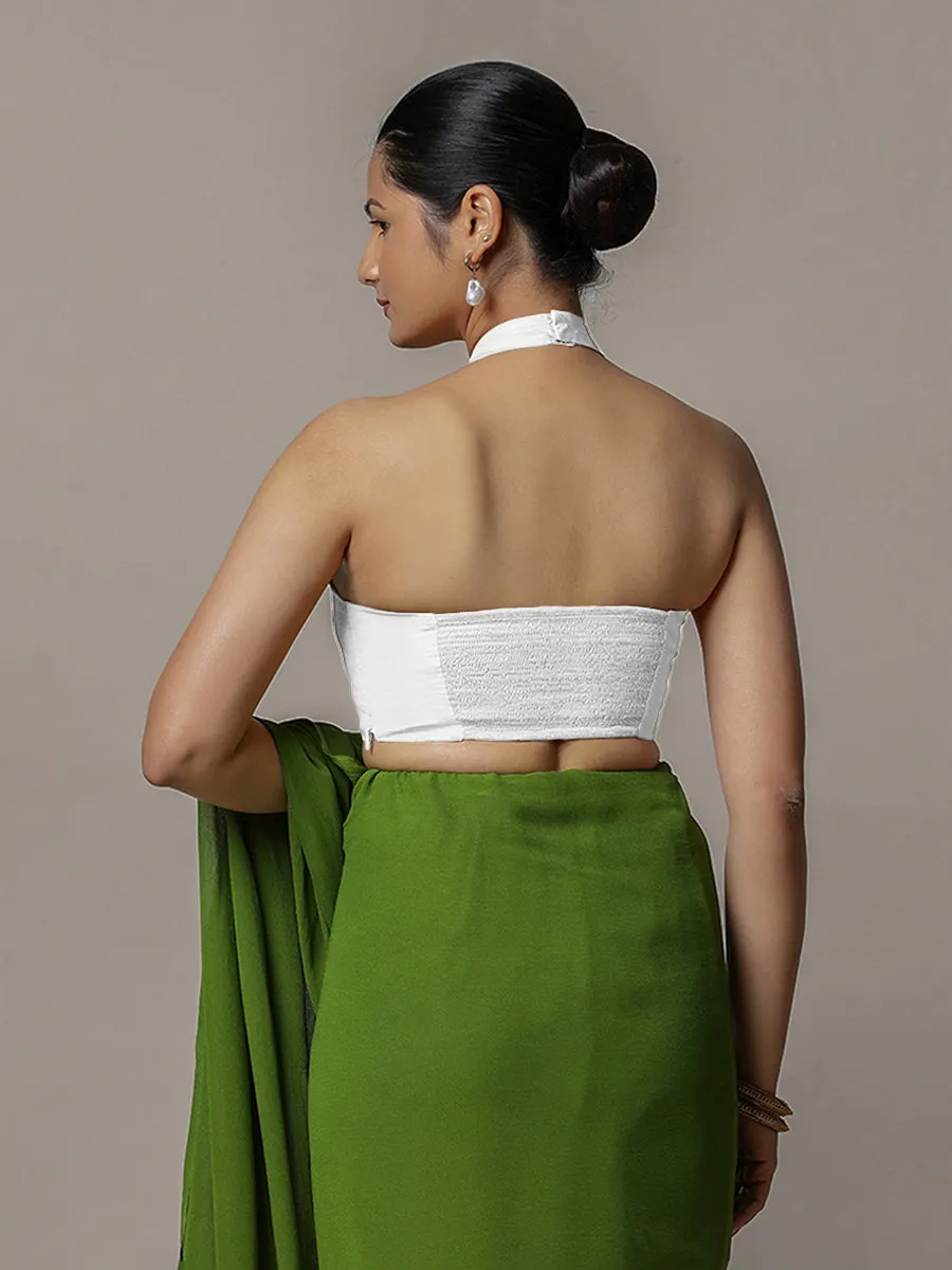 Laila x Rozaana | Pearl White Halter Neck Saree Blouse w/ FlexiFit™