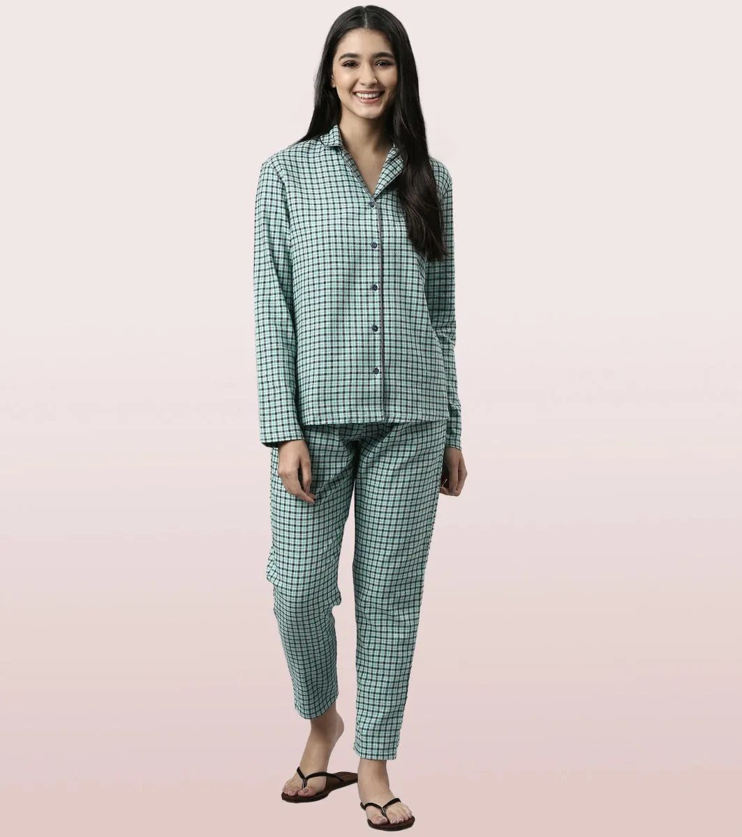 Lazy Pant Set | Cotton Flannel Woven Shirt And Pant Set