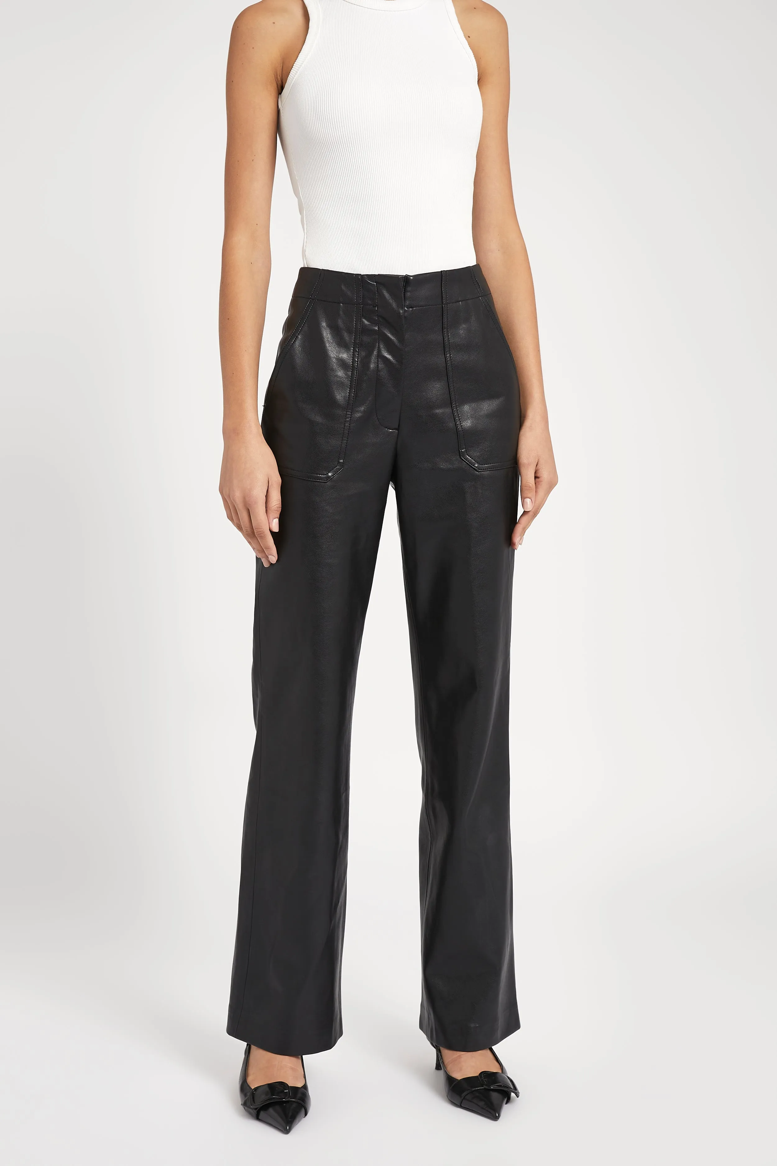 Leather Pocket Detail Trousers - Black