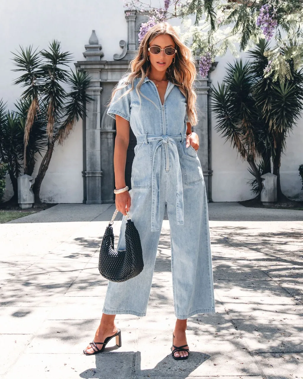 Light Denim Waist Tie Jumpsuit