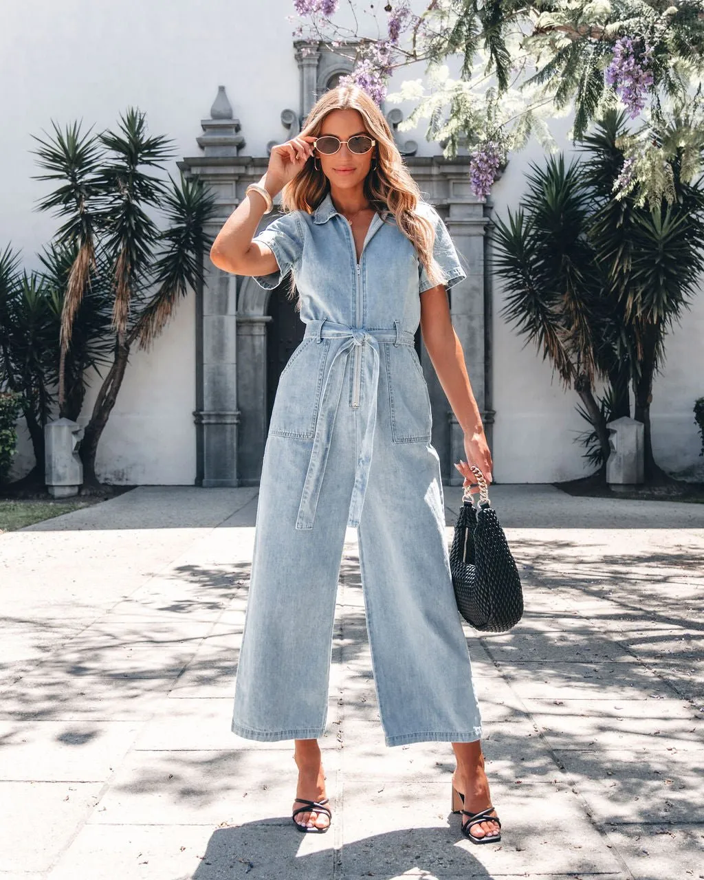 Light Denim Waist Tie Jumpsuit