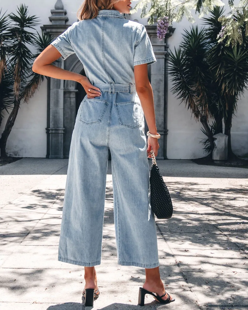 Light Denim Waist Tie Jumpsuit