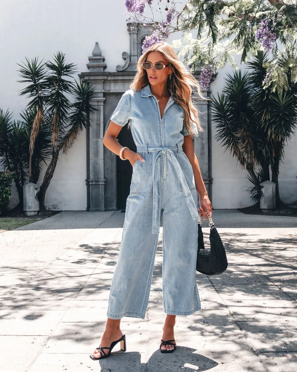 Light Denim Waist Tie Jumpsuit