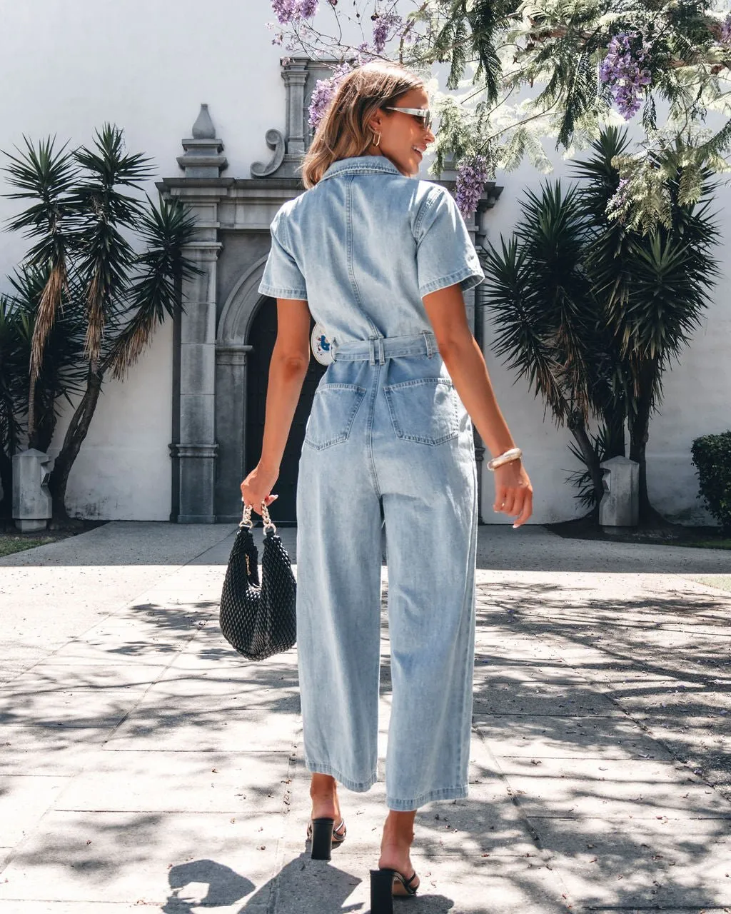 Light Denim Waist Tie Jumpsuit