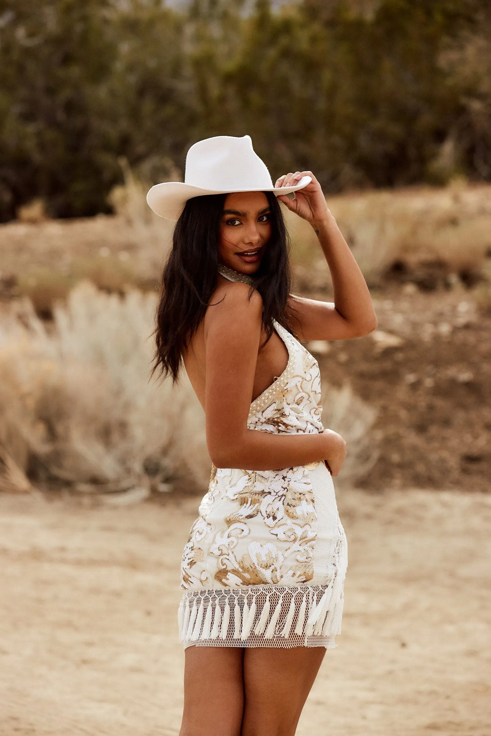 Like Gold Dust White Sequin Fringe Dress