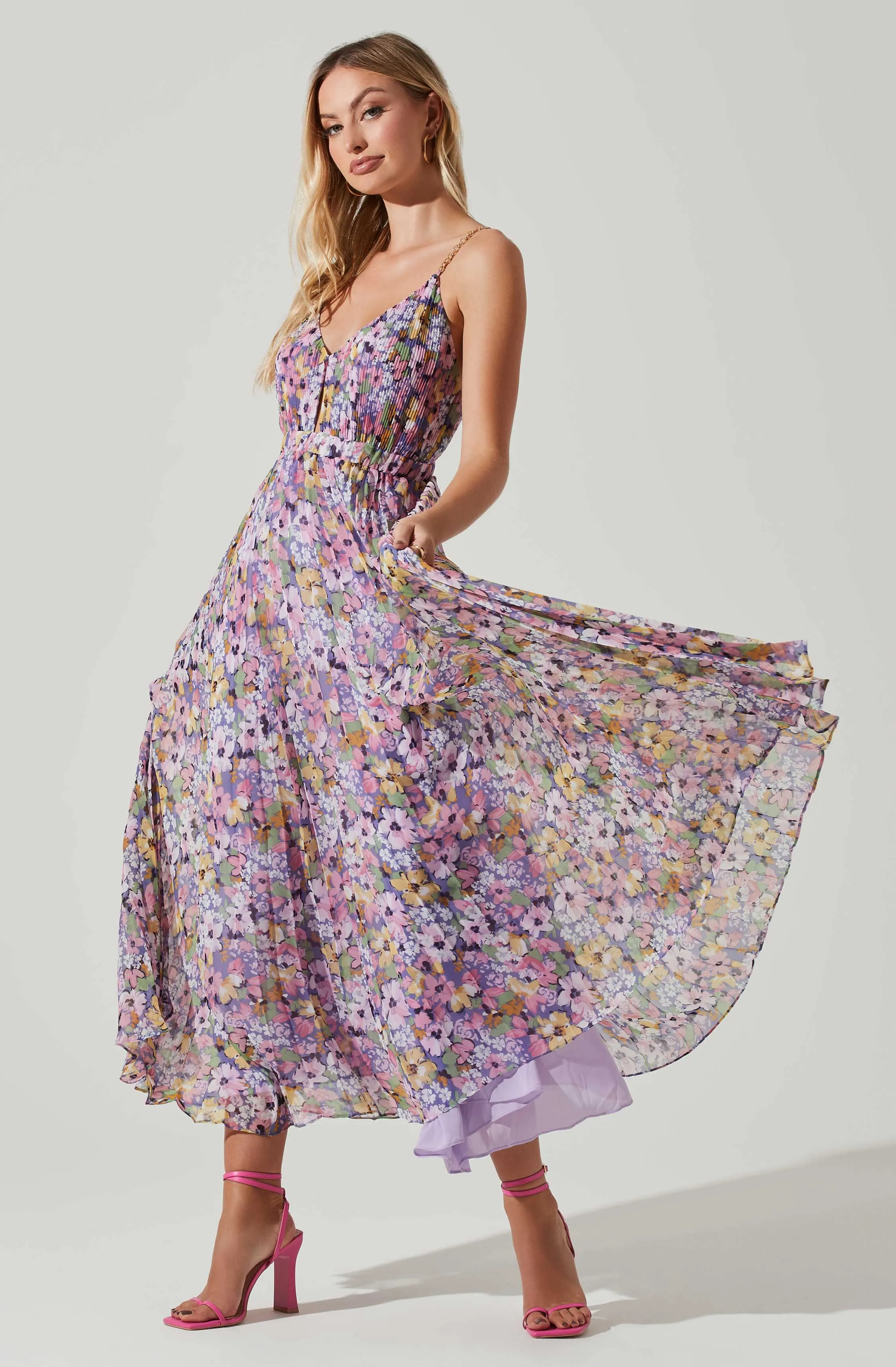 Loralee Pleated Floral Maxi Dress