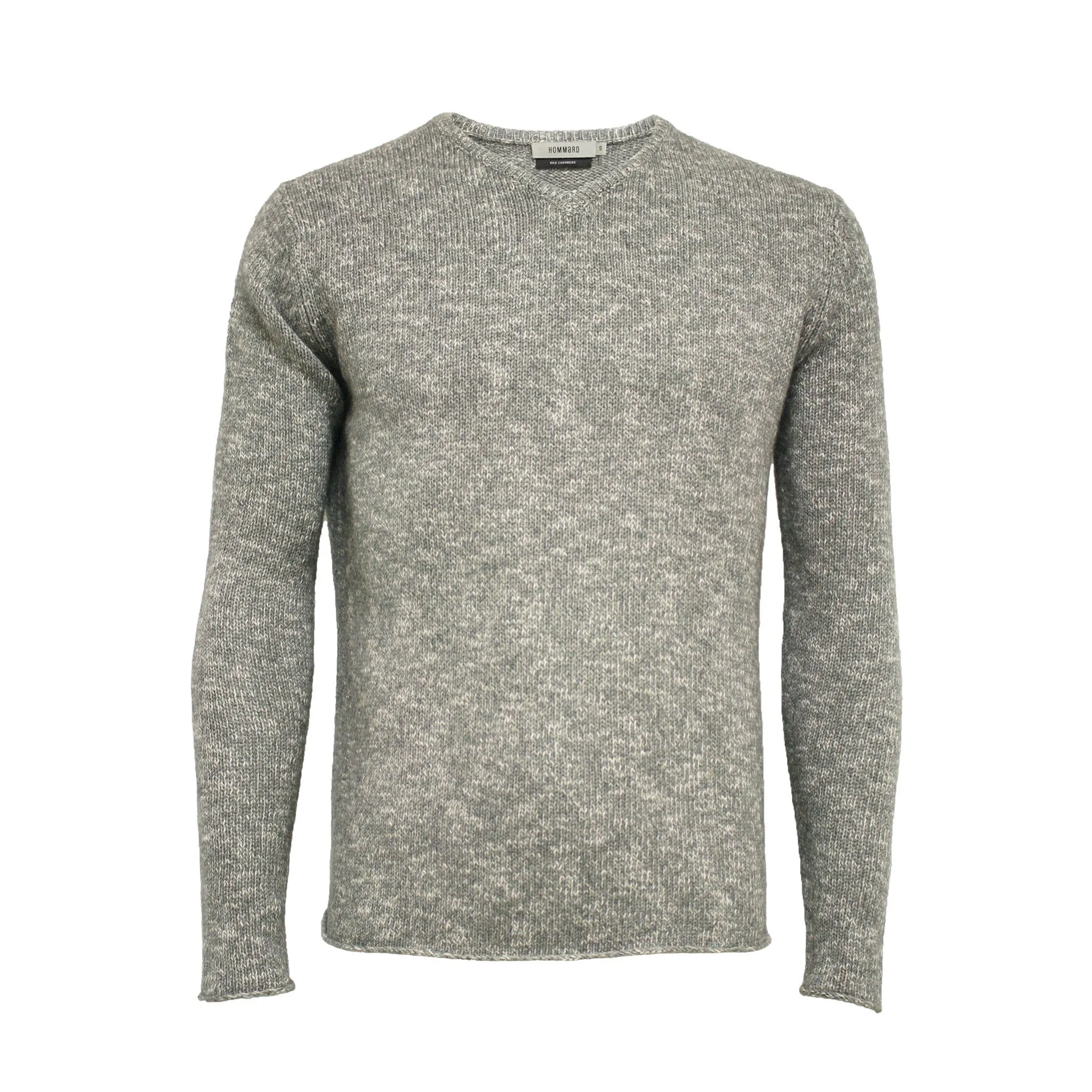 Melange Cashmere V Neck Sweater in Jersey Stitch Grey White