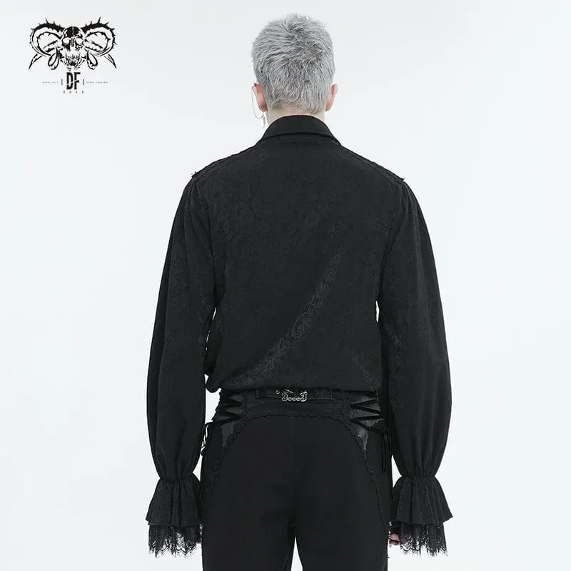 Men's Gothic Puff Sleeved Lace Hem Shirt Black