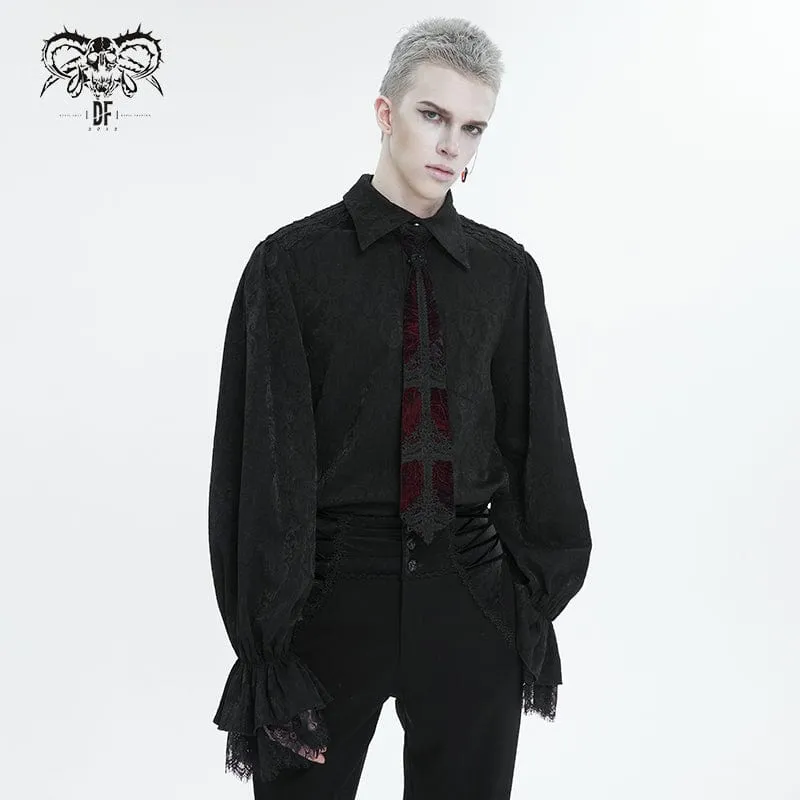 Men's Gothic Puff Sleeved Lace Hem Shirt Black