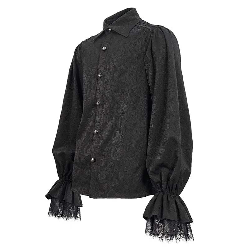 Men's Gothic Puff Sleeved Lace Hem Shirt Black