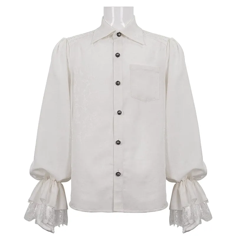 Men's Gothic Puff Sleeved Lace Hem Shirt White