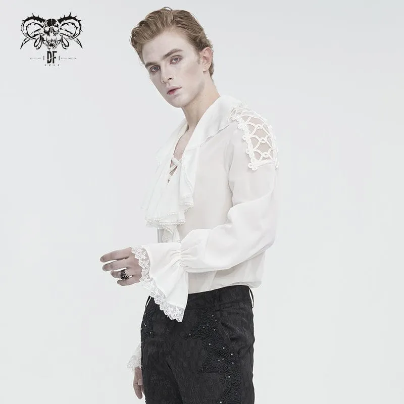 Men's Gothic Ruffled Collar Puff Sleeved Shirt White