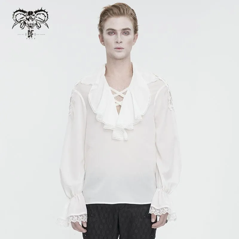 Men's Gothic Ruffled Collar Puff Sleeved Shirt White