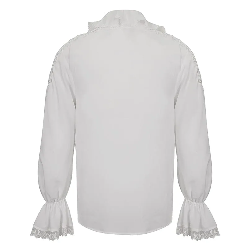 Men's Gothic Ruffled Collar Puff Sleeved Shirt White