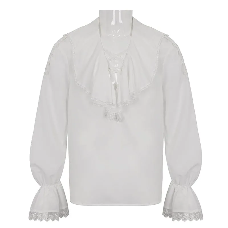 Men's Gothic Ruffled Collar Puff Sleeved Shirt White