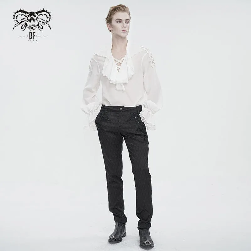 Men's Gothic Ruffled Collar Puff Sleeved Shirt White