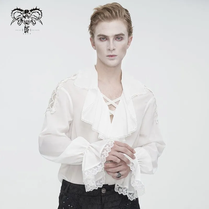 Men's Gothic Ruffled Collar Puff Sleeved Shirt White