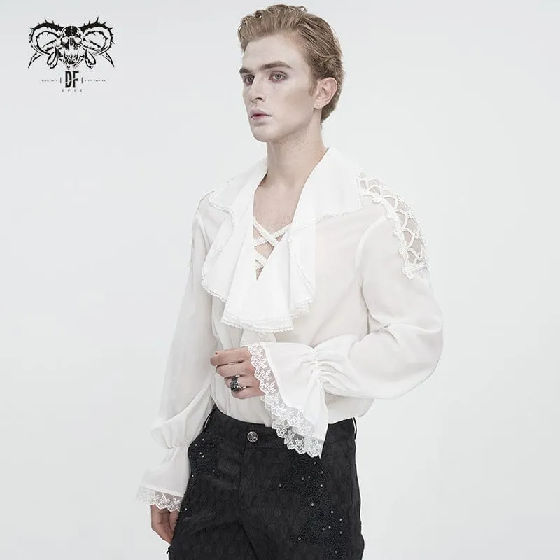 Men's Gothic Ruffled Collar Puff Sleeved Shirt White