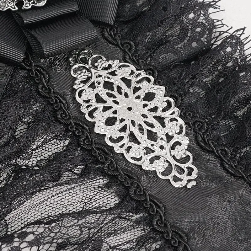 Men's Gothic Stand Collar Lace Splice Necktie Black