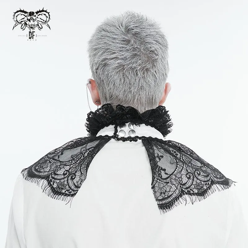 Men's Gothic Stand Collar Lace Splice Necktie White