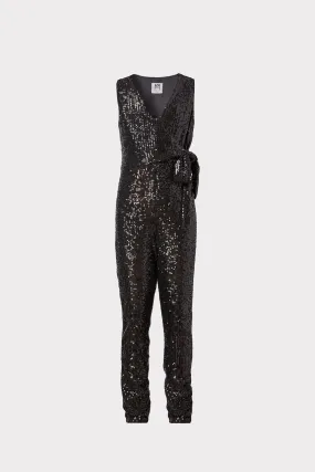 Mini Stretch Micro Sequins Tie Jumpsuit