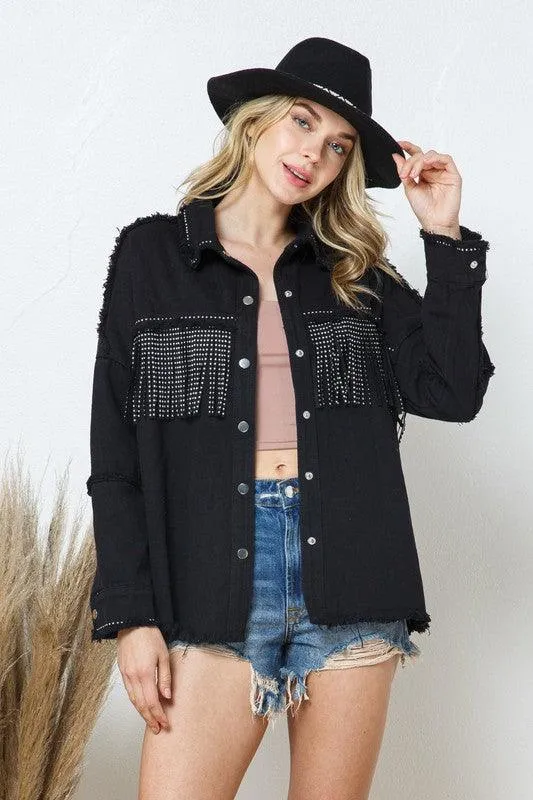 Morgan Studded Fringe Denim Jacket S-3XL