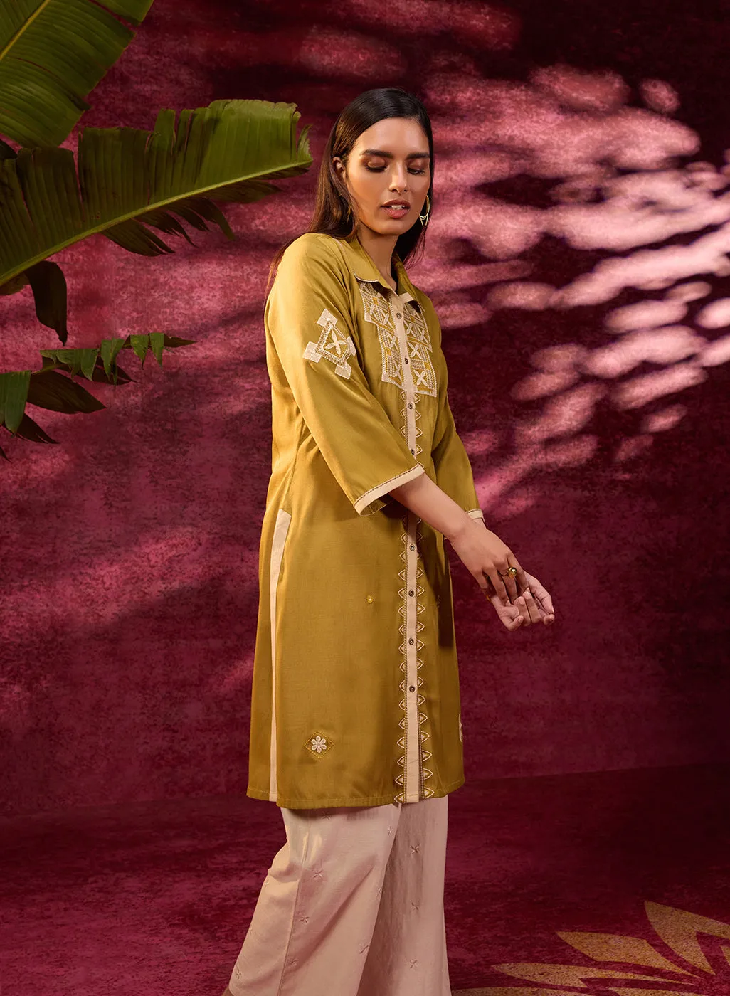 Mumtaz Chartreuse Embroidered Tunic for Women