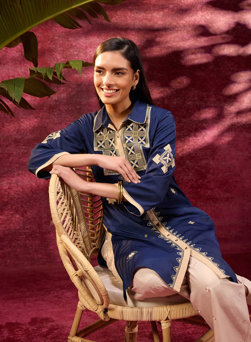 Mumtaz Navy Blue Embroidered Tunic for Women