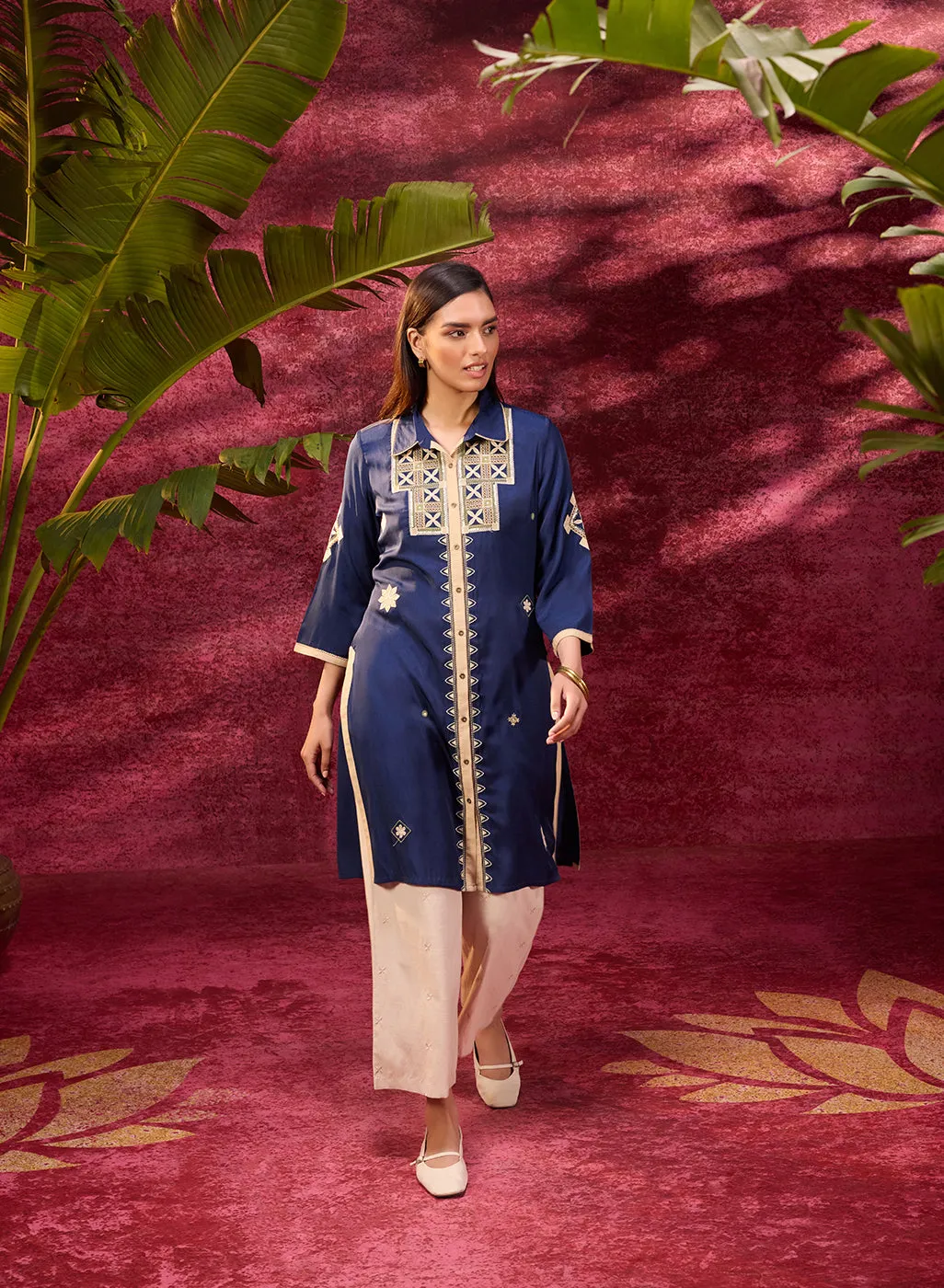 Mumtaz Navy Blue Embroidered Tunic for Women