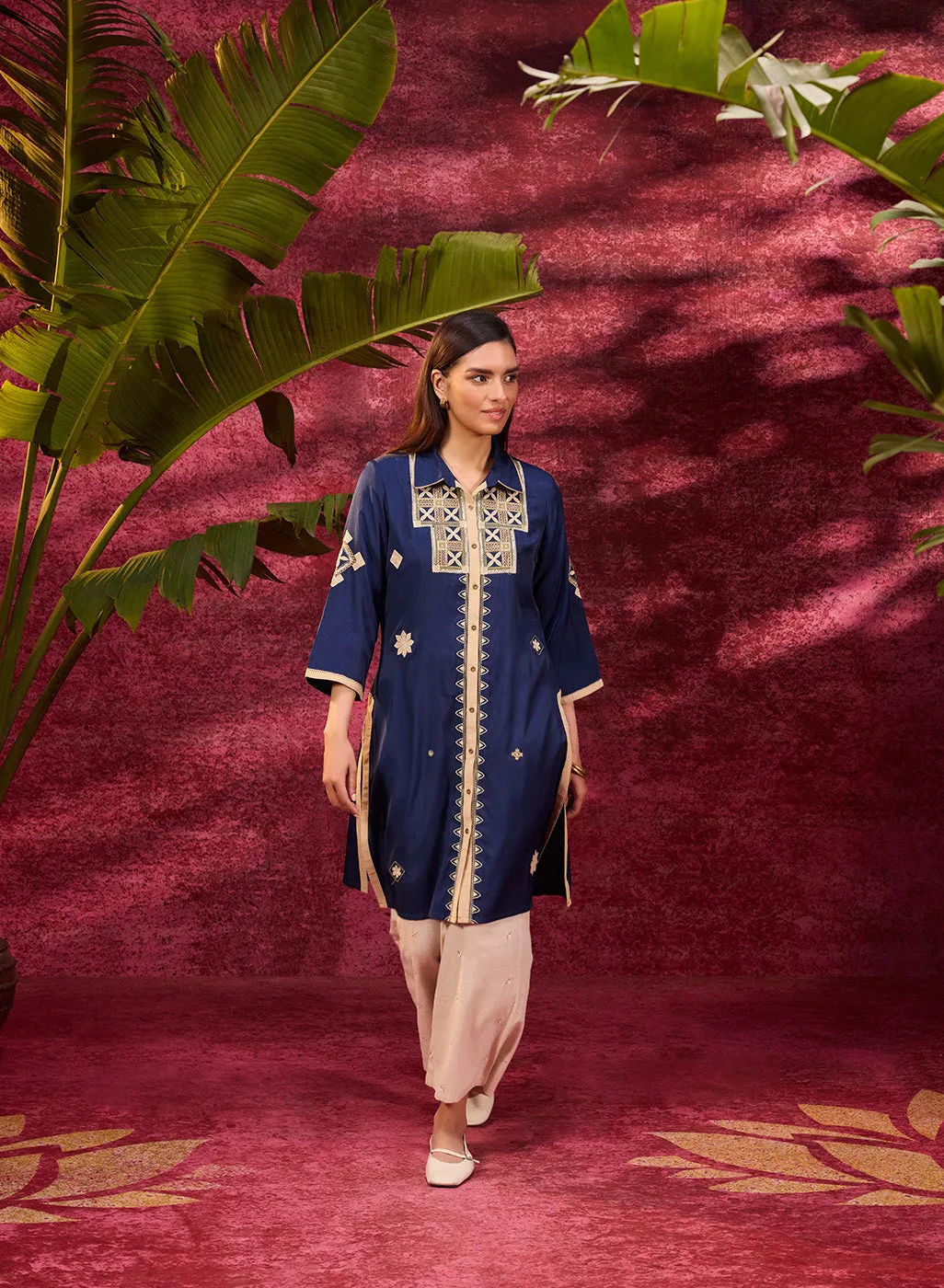 Mumtaz Navy Blue Embroidered Tunic for Women