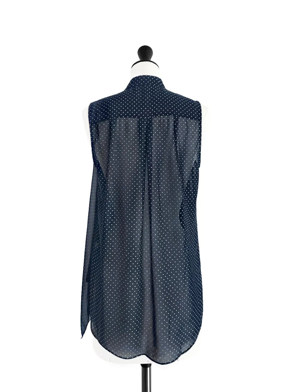 Navy Dots Cape Front Airy Sleeveless Longline Shirt