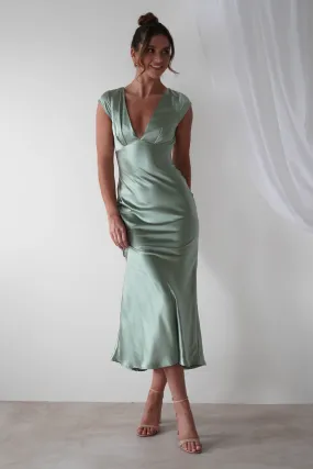 Nellie Soft Satin Midaxi Dress | Sage Green