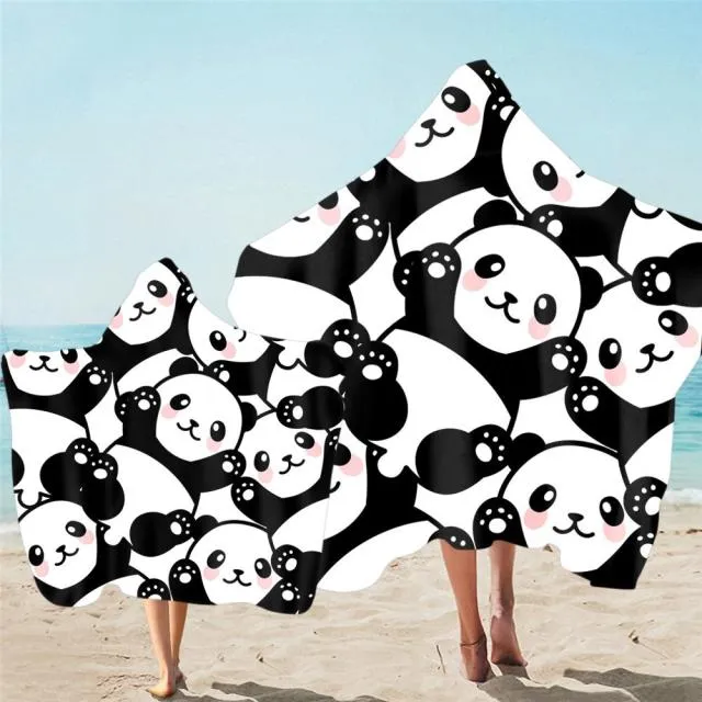 New Parent and Child Cute Cartoon Animal Print Hooded MicrofiberBeach Towel