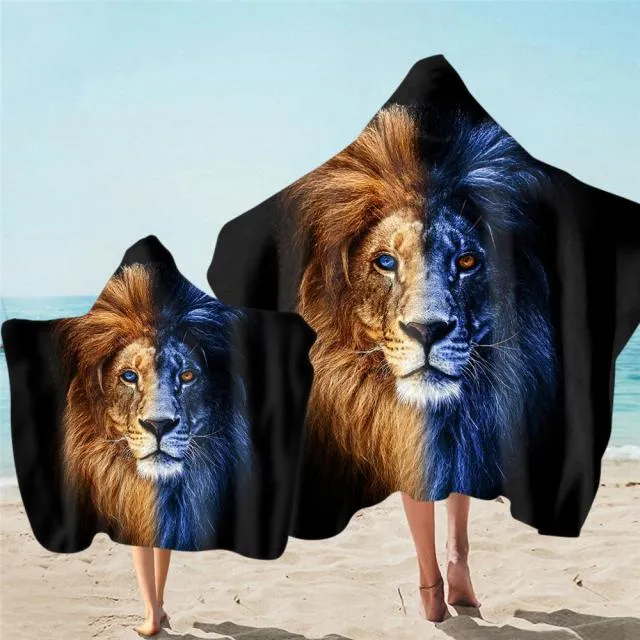 New Parent and Child Cute Cartoon Animal Print Hooded MicrofiberBeach Towel