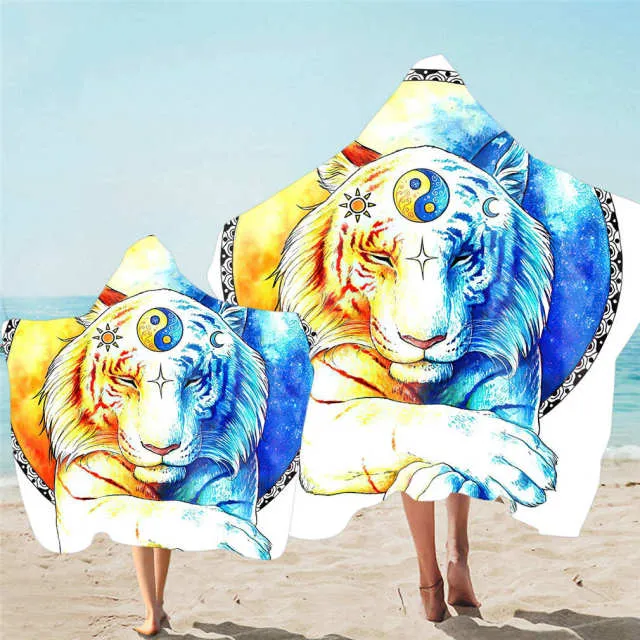 New Parent and Child Cute Cartoon Animal Print Hooded MicrofiberBeach Towel