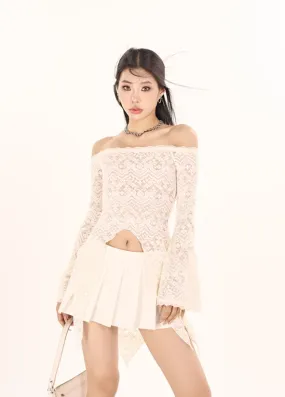 Off-Shoulder Lace Bell Sleeve Top