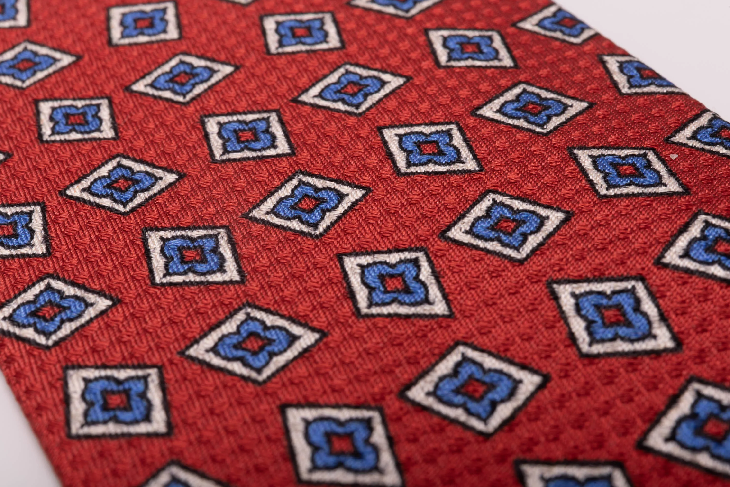 Orange-Red Diamond Printed Jacquard Woven Tie