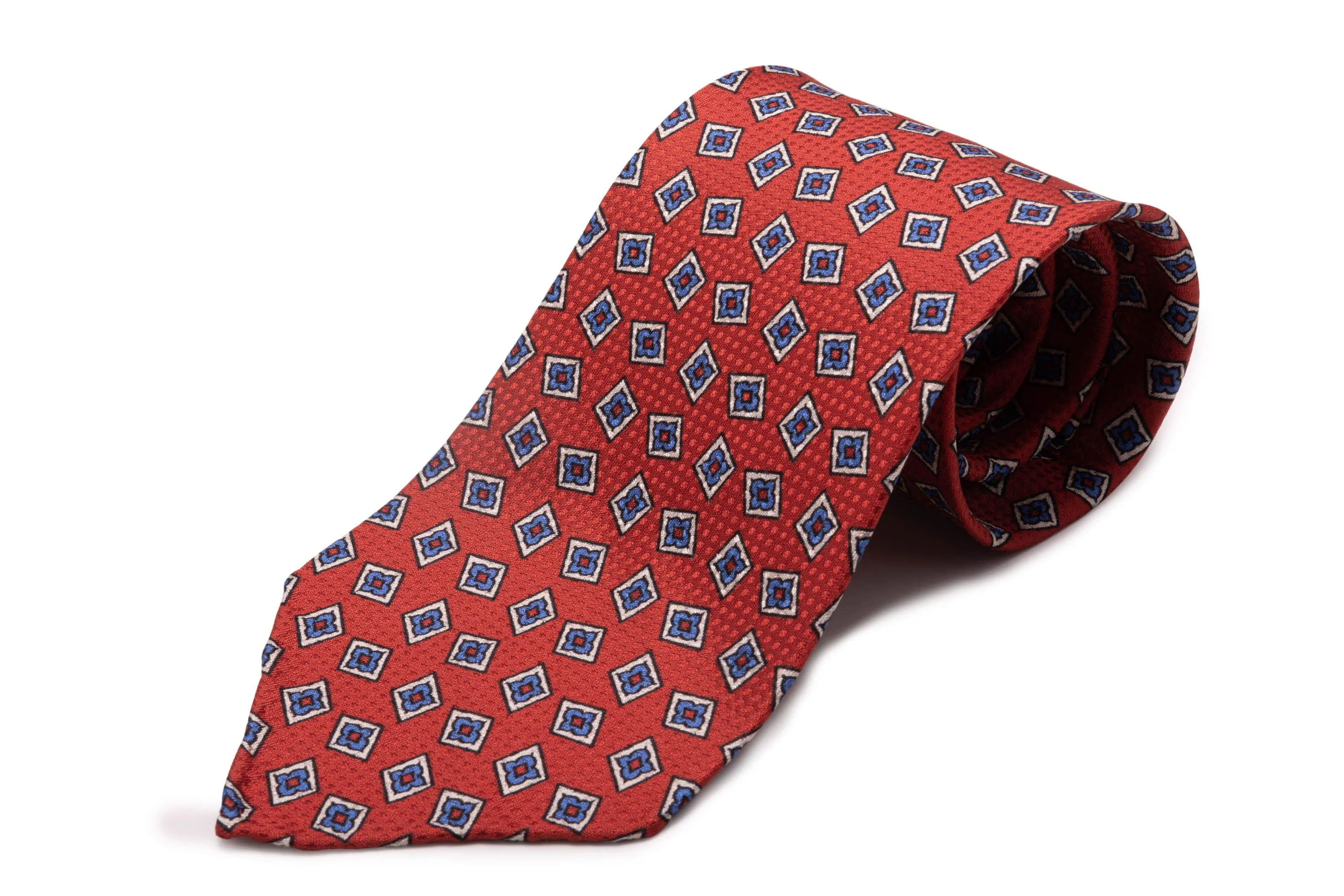 Orange-Red Diamond Printed Jacquard Woven Tie