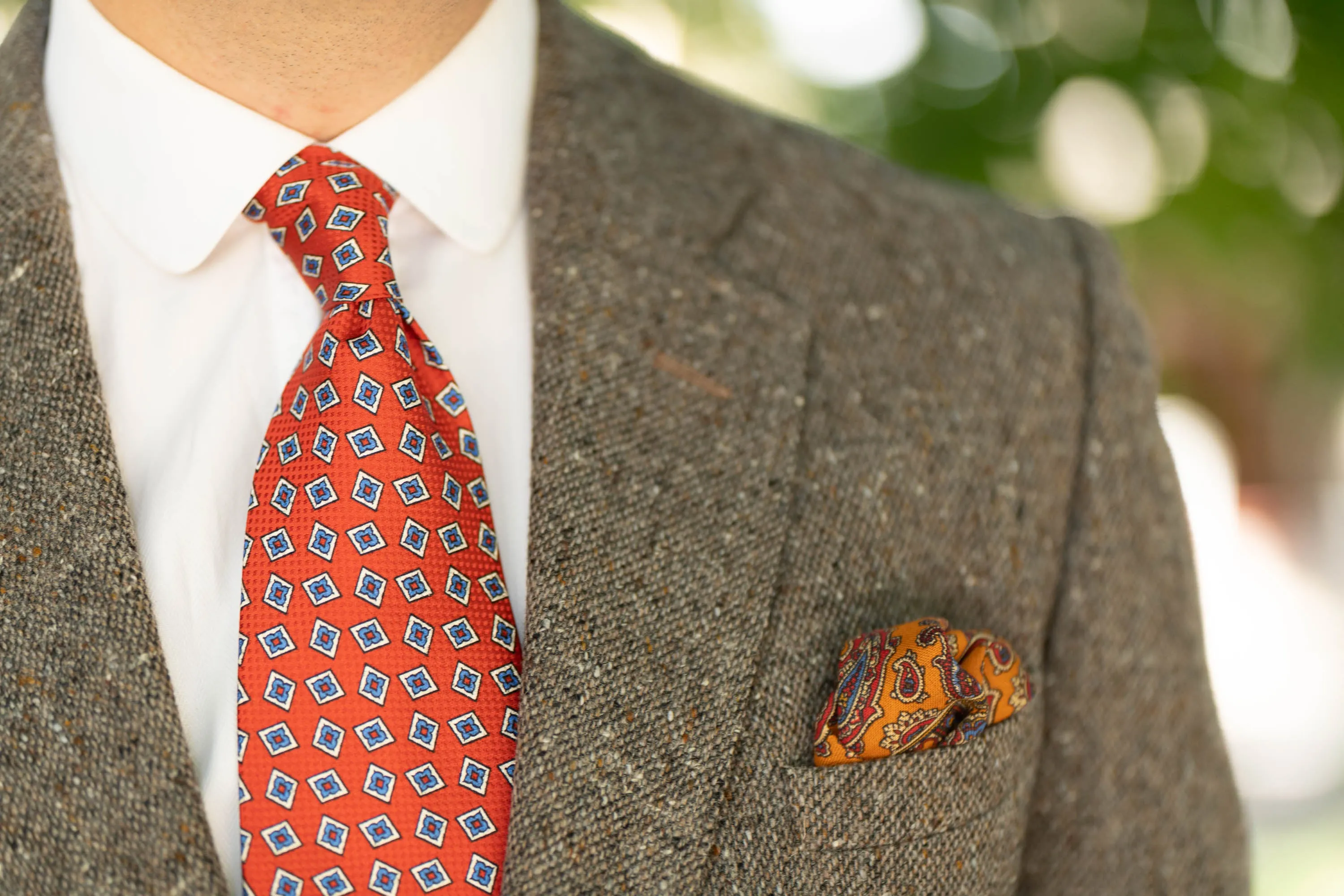 Orange-Red Diamond Printed Jacquard Woven Tie